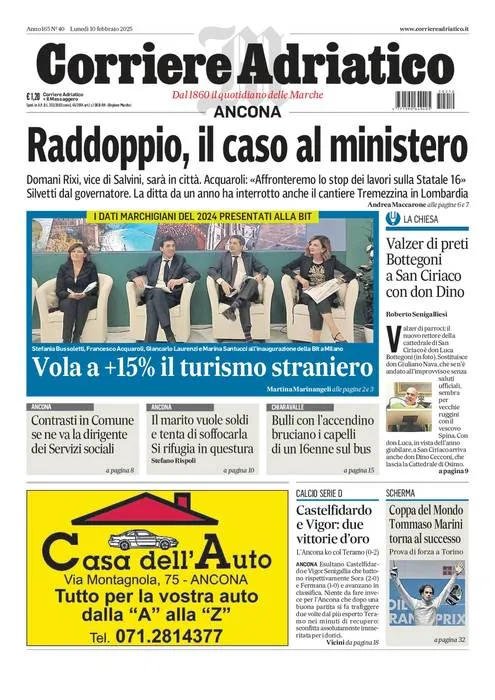 Prima-pagina-corriere adriatico-edizione-di-oggi-10-02-2025